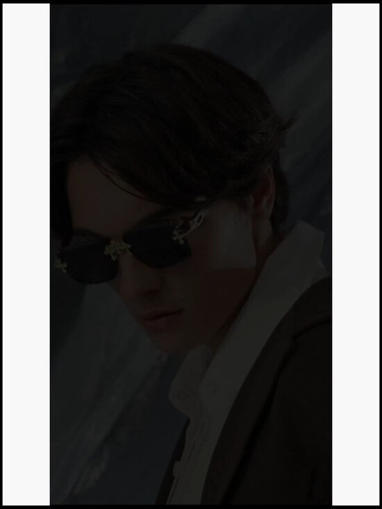 Rimless Bling Sunglasses Gold-Cross Accents Square Wrap Around